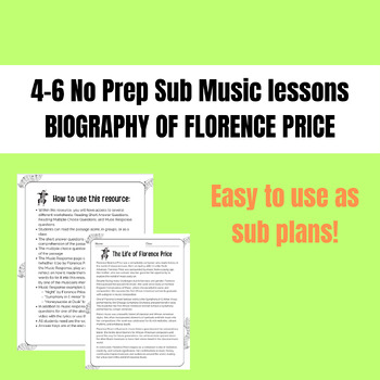 Preview of Florence Price Biography No prep elementary music sub plans