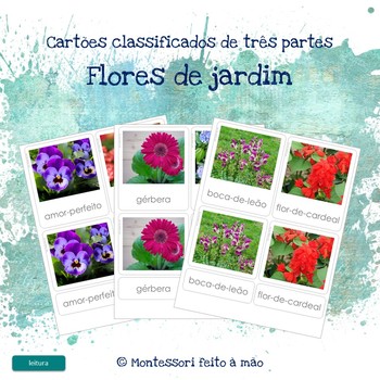 Preview of Flores de jardim - Montessori 3 part cards in Portuguese