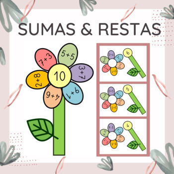 Preview of Flores de las sumas y de las restas. Del 0 al 10. Addition and subtraction.