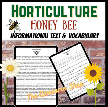 Preview of Agriculture Honey Bee Informational Text W/ Worksheets (Horticulture)