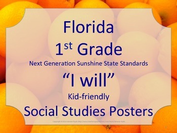 Preview of Florida 1st First Grade SS Social Studies NGSSS I WILL Standards Posters