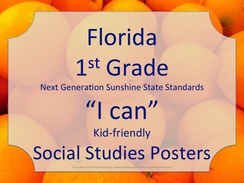 Preview of Florida 1st First Grade SS Social Studies NGSSS Standards Posters