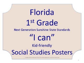 Preview of Florida 1st First Grade SS Social Studies NGSSS Standards Posters No Border