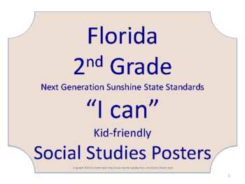 Preview of Florida 2nd Second Grade SS Social Studies NGSSS Standards Posters No Border