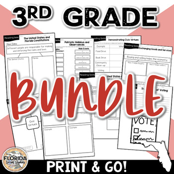 Preview of Florida 3rd Grade Social Studies Yearlong Bundle - Covers ALL SS.3 standards!