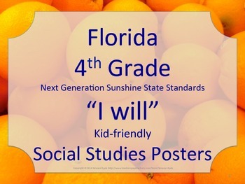 Preview of Florida 4th Fourth Grade SS Social Studies NGSSS I WILL Standards Posters