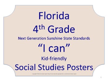 Preview of Florida 4th Fourth Grade SS Social Studies NGSSS Standards Posters No Border