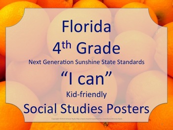 Preview of Florida 4th Fourth Grade SS Social Studies NGSSS Standards Posters Oranges