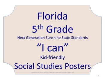 Preview of Florida 5th Fifth Grade SS Social Studies NGSSS Standards Posters NO BORDER