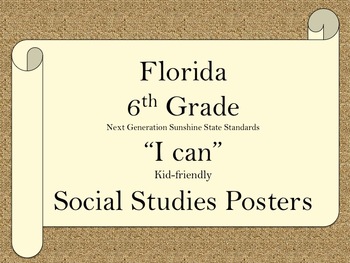 Preview of Florida 6th Grade SS Social Studies NGSSS Standards Posters