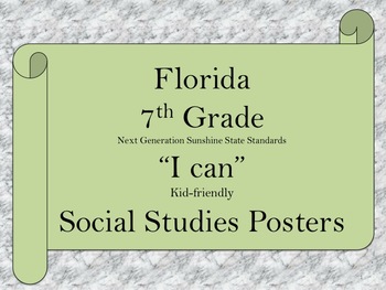 Preview of Florida 7th Grade SS Social Studies NGSSS Standards Posters