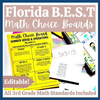 Preview of Florida B.E.S.T 3rd Grade Math Choice Boards Center Enrichment Math Menu