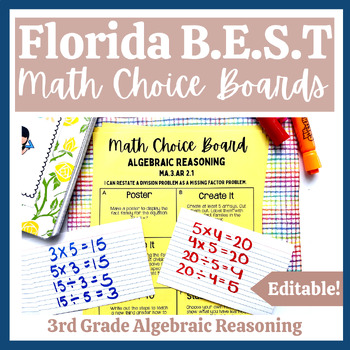 Preview of Florida B.E.S.T 3rd Grade Math Algebraic Reasoning Choice Board Center Math Menu