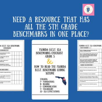 Preview of Florida B.E.S.T.  ELA Standards and benchmarks Checklist and planning 5th grade