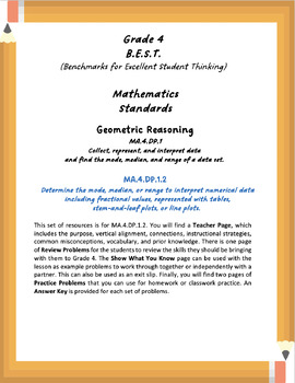 Preview of Florida B.E.S.T. Grade 4 Math MA.4.DP.1.2 Mode, Median, and Range