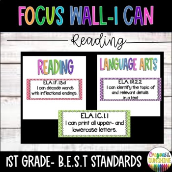 Preview of BEST Florida Standards 1st grade ELA I Can Posters + Checklist
