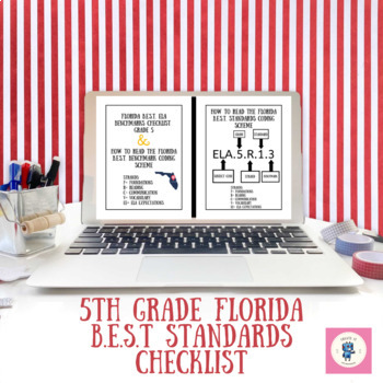 Preview of Florida B.E.S.T. standards Benchmark checklist, benchmark coding, 5th grade ELA