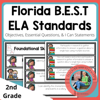 Preview of Florida BEST Standards | 2nd Grade ELA I Can Statements, Objective, and EQs