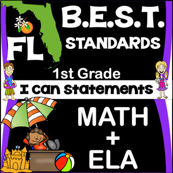 Preview of Florida BEST Standards ELA+MATH Posters (Benchmarks) 1st Grade I Can Statements