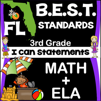 Preview of Florida BEST Standards ELA+MATH Posters (Benchmarks) 3rd Grade I Can Statements