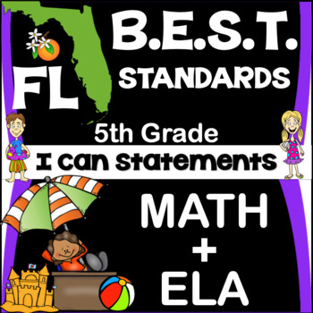 Preview of Florida BEST Standards ELA+MATH Posters (Benchmarks) 5th Grade I Can Statements
