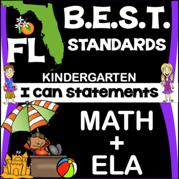 Preview of Florida BEST Standards ELA+MATH Posters Kindergarten I Can Statements