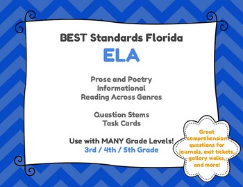 Preview of Florida BEST Standards ELA Questions: Task Cards | Exit Tickets | Journal Prompt