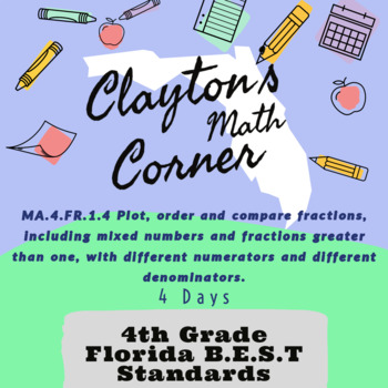 Preview of Florida BEST Standards - MA.4.FR.1.4 - Plot & Order Fraction - 7 Days - PPT & HW