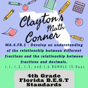 Preview of Florida BEST Standards - MA.4.FR.1 - Fractions 15 Day Bundle - PPT's & HW/CW