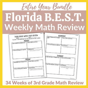 Preview of Florida Best Math 3rd Grade Homework Morning Work All Standards Test Prep
