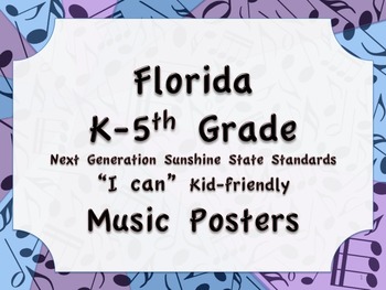 Preview of Florida Elementary MUSIC Bundle K-5 NGSSS Standards Posters