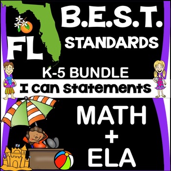 Preview of Florida (FL) BEST Standards ELA+MATH Posters (Benchmarks) I Can Statements K-5