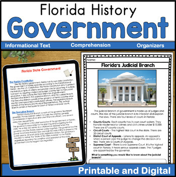 Preview of Florida Government Digital and Printable Texts Comprehension Activities