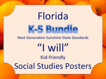 Preview of Florida K-5th Grade Bundle SS Social Studies NGSSS I WILL Standards Posters