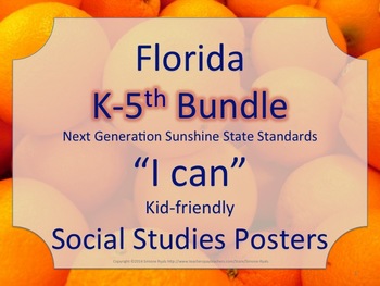Preview of Florida K-5th Grade Bundle SS Social Studies NGSSS Standards Posters