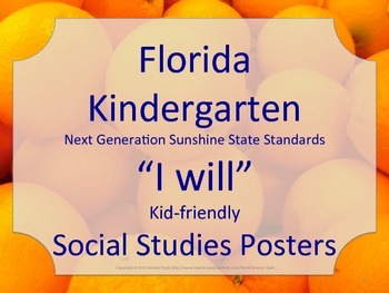 Preview of Florida Kindergarten SS Social Studies NGSSS I WILL Standards Posters