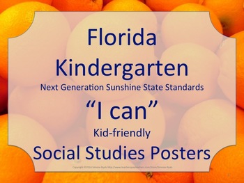 Preview of Florida Kindergarten SS Social Studies NGSSS Standards Posters