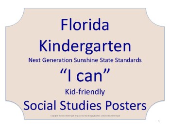 Preview of Florida Kindergarten SS Social Studies NGSSS Standards Posters No Border