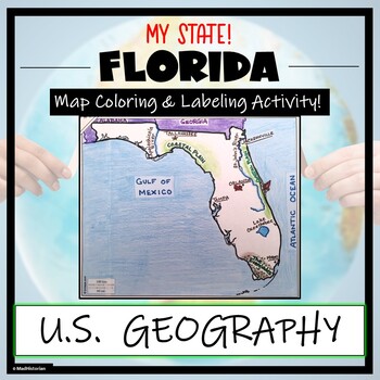 Preview of Florida Map Skills and Geography- Label and Color Activity!