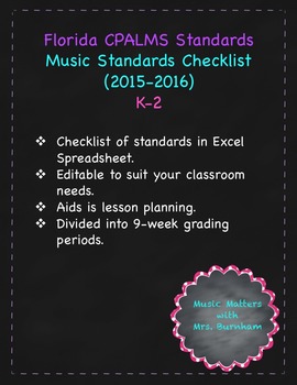 Preview of Florida Music Standards Checklist K-2