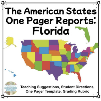 Preview of Florida One Pager State Report | USA Research Project | Geography Activity