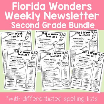Preview of Florida Reading Wonders Weekly Newsletter |  Unit 1-6 BUNDLE | Second Grade