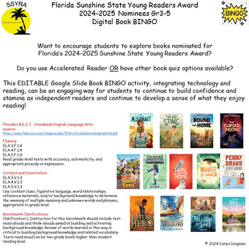 Preview of Florida SSYRA Book Award 2024-2025 Nominees Grades 3-5 Digital Book BINGO