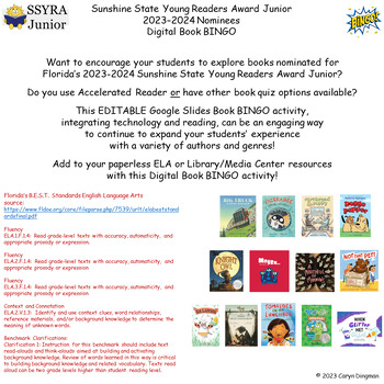 Preview of Florida SSYRA Book Award Junior 2023-2024 Nominees Digital Book BINGO
