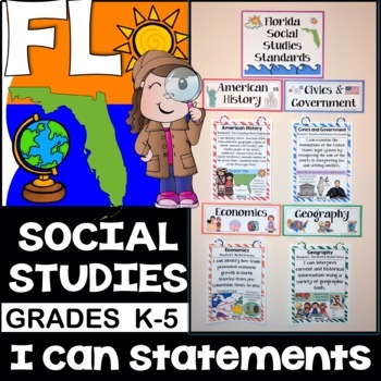 Preview of Florida Social Studies Standards I Can Statements Posters Grades K-5 Bundle