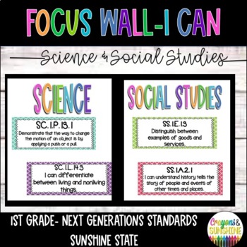 Preview of Florida Standards 1st grade Science & Social Studies I Can Posters | FOCUS WALL