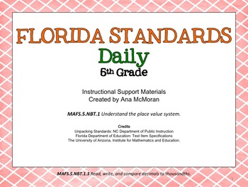 Preview of Florida Standards Daily Math-5th Grade: MAFS5.NBT.1.3