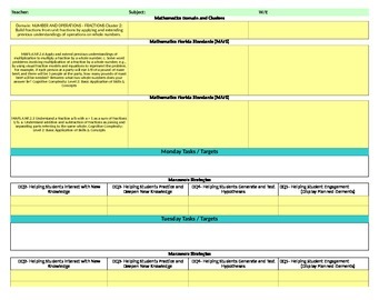 Preview of Florida Standards /Marzano Interactive Lesson Plan Template-Fourth Grade MAFS