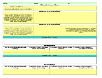 Preview of Florida Standards /Marzano Interactive Lesson Plan Template-Third Grade MAFS