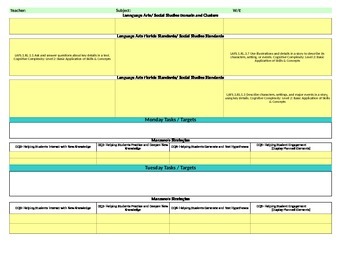Preview of Florida Standards/Marzano Interactive Lesson Plan Template- 1st  Grade LAFS w/SS